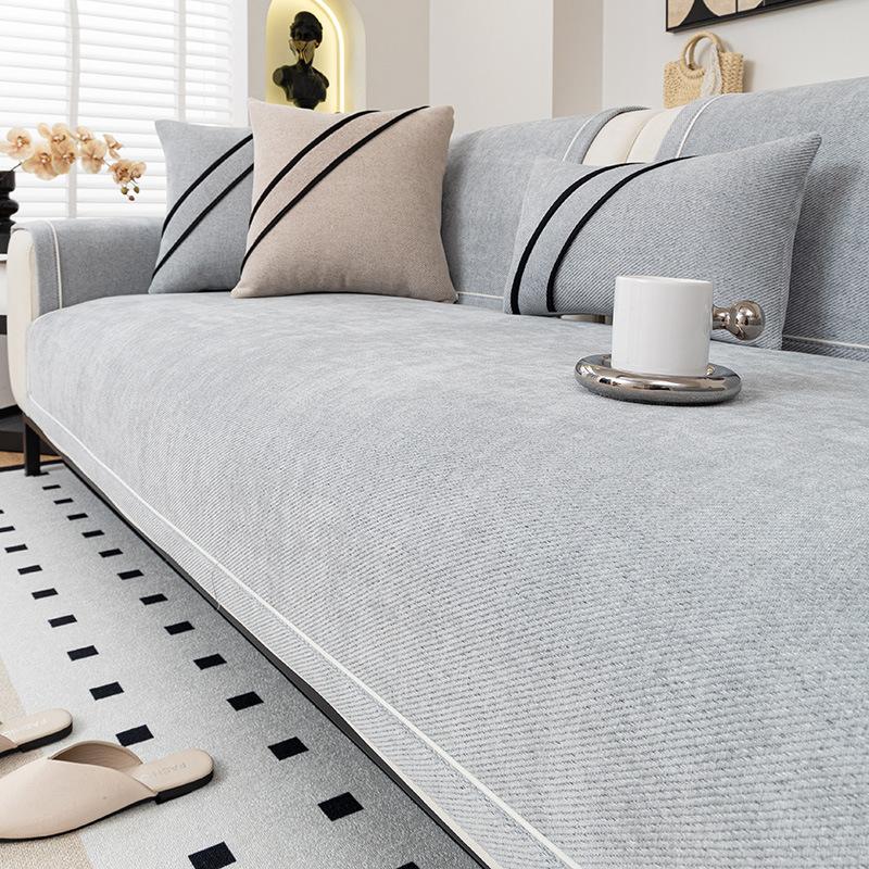 Chenier Sofa Cushion Is Universal In All Seasons  New Light Luxury High-End Non-Slip Straight Row Leather Sofa Seat Cushion Cover Cloth