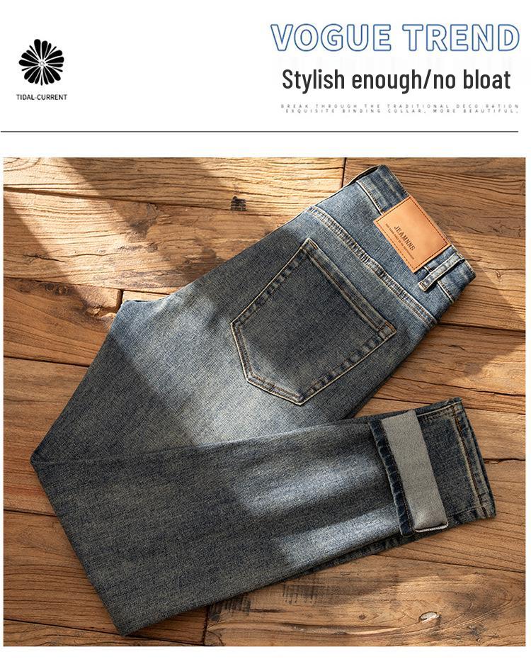 Autumn 2025 Slim Fit Men's Retro Nostalgic Jeans - Mid-High Waist, Straight Leg, Trendy Style