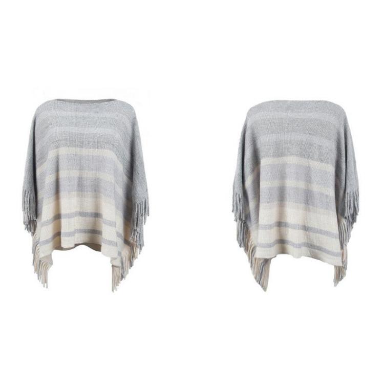 Women Autumn Winter Loose Knitwear Sweater O Neck Bat Sleeve Stripe Cardigan Cross Border Cloak