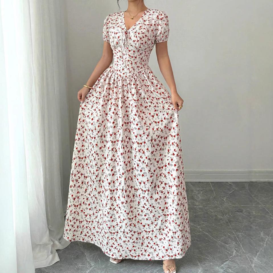 Summer new floral print long dress dress women