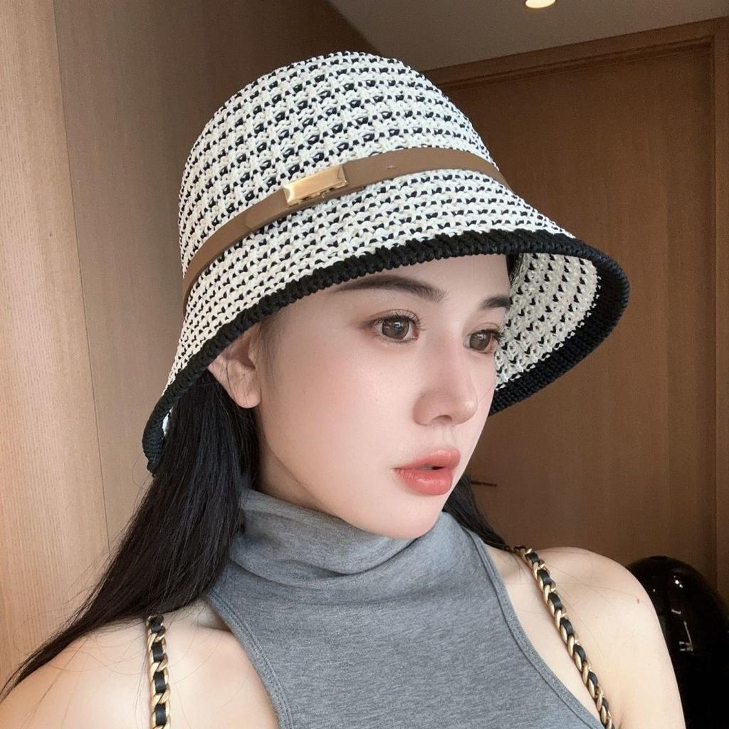 Breathable Sunshade Bucket Hat Women's Summer Temperament Bucket Hat Contrasting Colors Fashionable Foldable Sunscreen Basin Hat