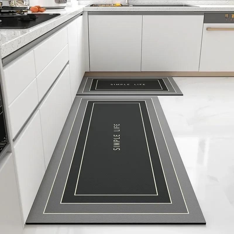 PVC Kitchen Floor Mat Waterproof Non-slip Foot Mats Leather Anti-oil Long Carpet Home Decoration Rug Gray Carpets Anti Stain