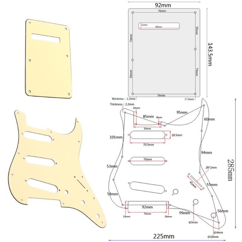 11 Holes Guitar Bass Pickguard 3Ply Scratchplate Musical Instrument Standard Mudguard Guitar Bass 6 String Model Guitar