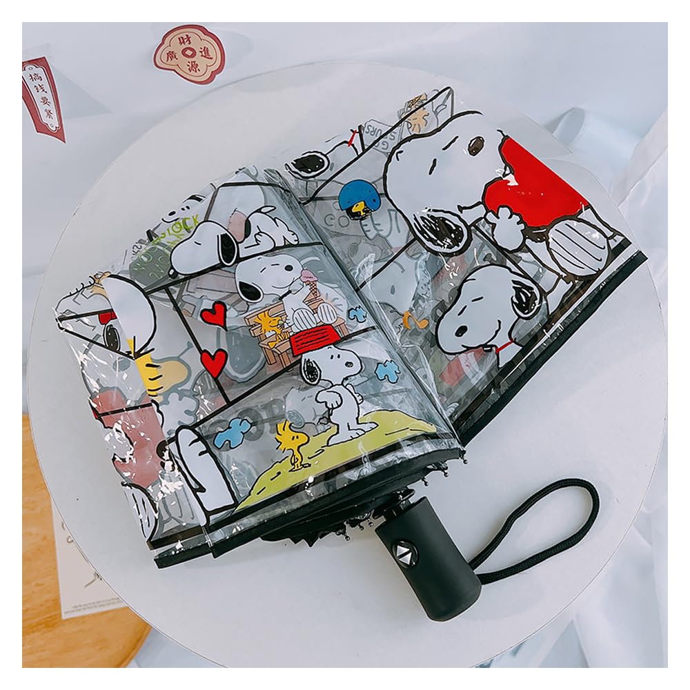 Snoopy Vinyl skládací transparentní automatický vinyl 8znakový deštník, třípatrový deštník, deštník, vinyl, otevřít/zavřít, deštník, 56 cm, žebra,