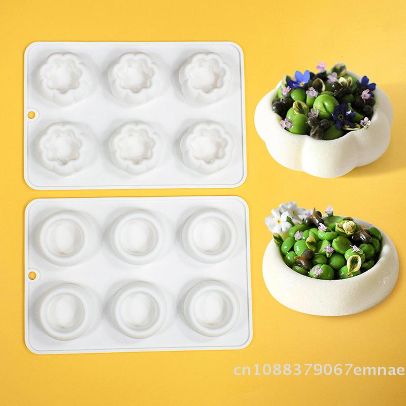 6-Cavity Silicone Cake Molds Flower-Shaped French Mousse Cake Molds Home Baking Tools Kitchen Styling Supplies