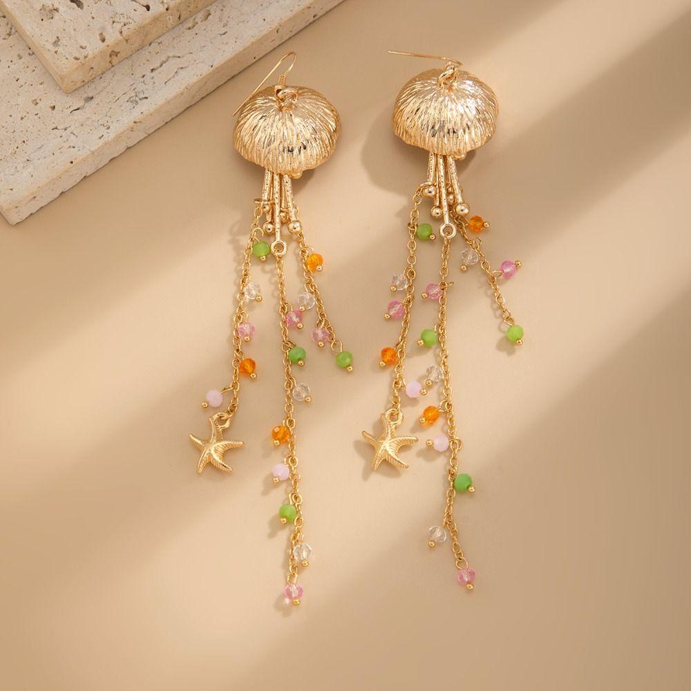 Sweet Jellyfish Drop Earrings Beads Beach Marine Style Earrings Starfish Stud Earrings  Vacation