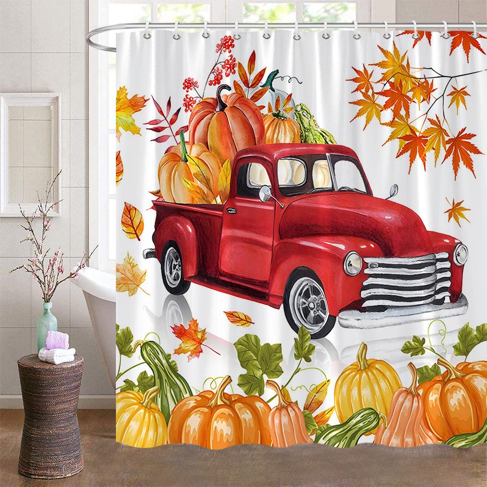 Podzimní sprchové závěsy do koupelny Podzimní sklizeň dýní Statek Den díkůvzdání Halloween sprchová vana s háčky Výzdoba koupelny
