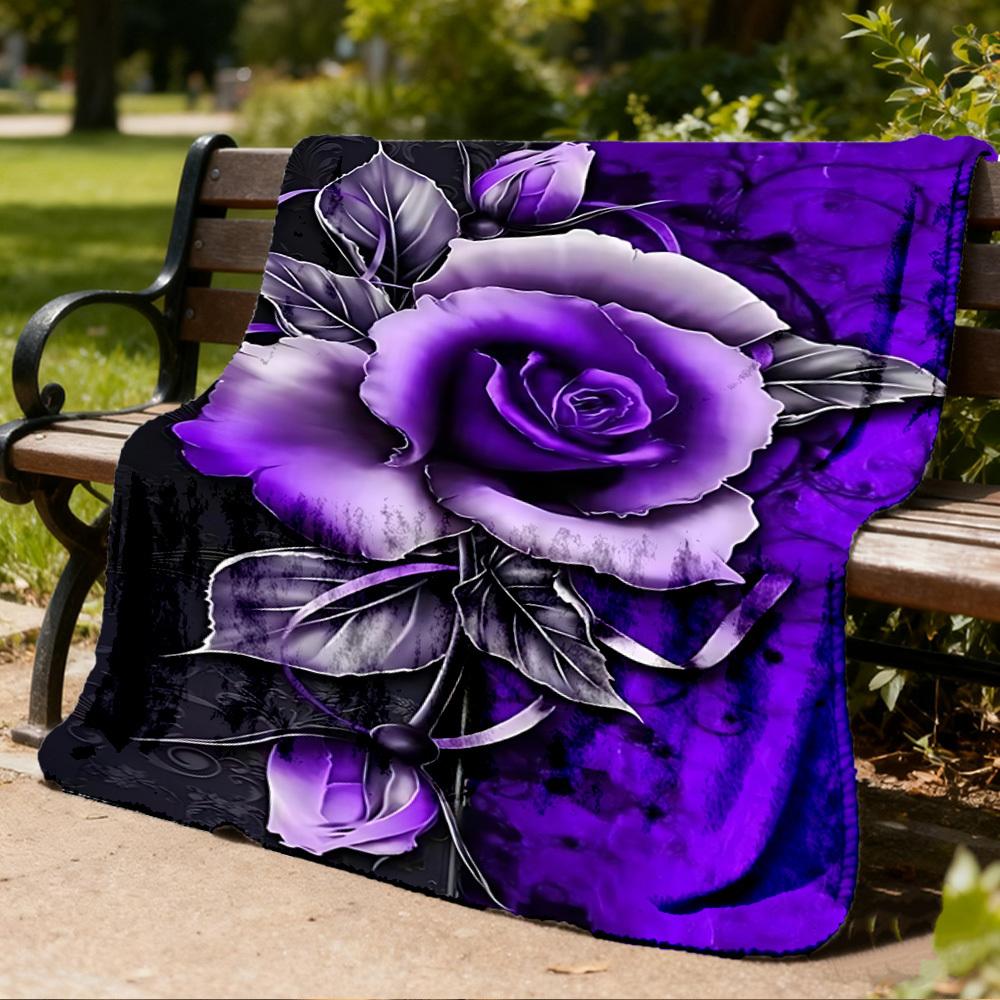 1pc Purple Rose Outdoor Blanket - Lightweight Flannel Throw For Travel, Camping, Gifts For Family Or Friends Yy251114259