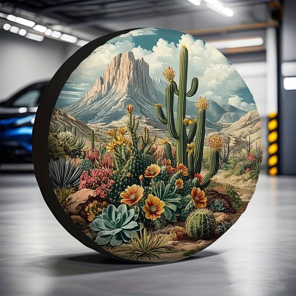 1pc, Spare Tire Covers With Desert Cactus Design 100% Polyester, No Electric Required For Road Trips And Parking Lots In Malls