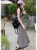 Women's Slim-Fit V-Neck Black Striped Knit Camisole Dress, High-Waisted, Bodycon, Long Skirt, Spring/Summer Fashion
