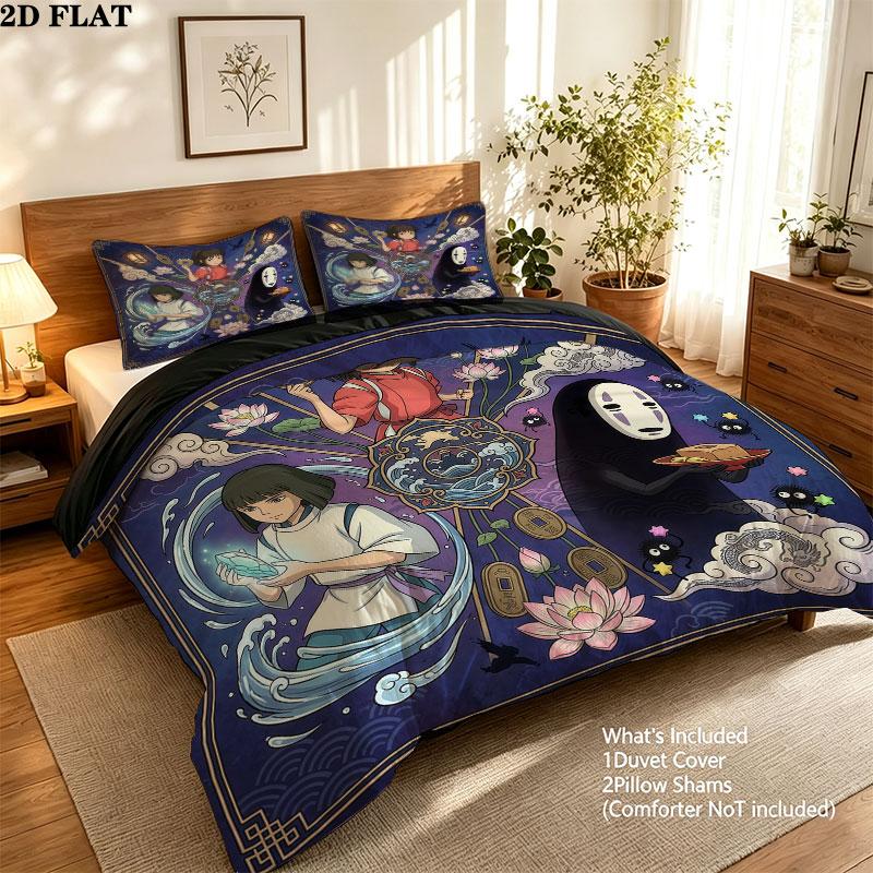 Away Pattern Bedding Quilt Set Quilt Cover Pillowcase Home Birthday Gift(1 * duvet cover + 2 * pillowcase, without core)