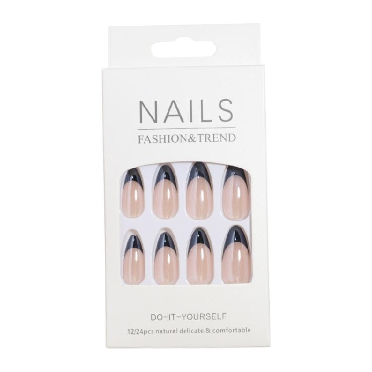 24pcs Stylish Artificial Nail French Stick ons Medium Almond Stick on Nail Full Cover Press on Nail Manicure Nail Art