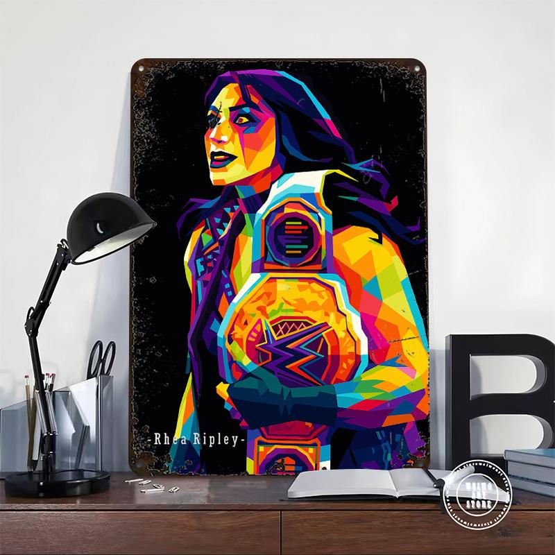 Rhea Ripley Barevný Pop Art Portrét Tištěný Plakát Vlastní Nástěnné Umění Retro Vintage Kovové Plechové Cedule pro Domácí Dekoraci Místnosti