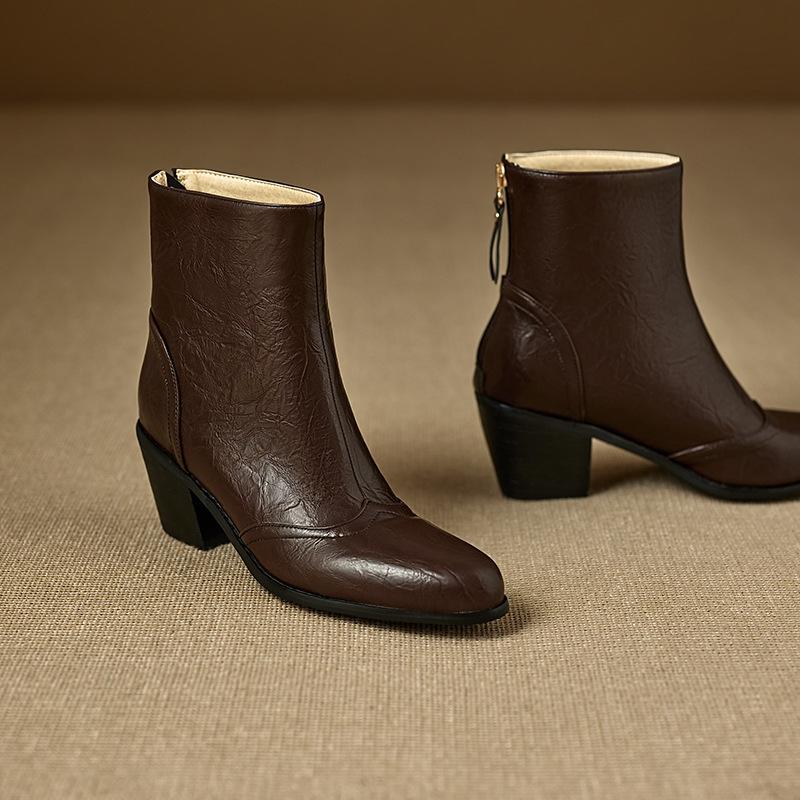 Autumn And Winter Women'S Boots Hand Grab Leather Short Fashion Boots High Heel Martin Boots 40-46 Boots