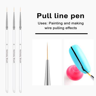 3 Stück/Set Nail Art Pinsel Feiner Liner Pinsel Anti-Rutsch-Griff Weiche Borsten Tragbar Leichtgewicht Nail Art