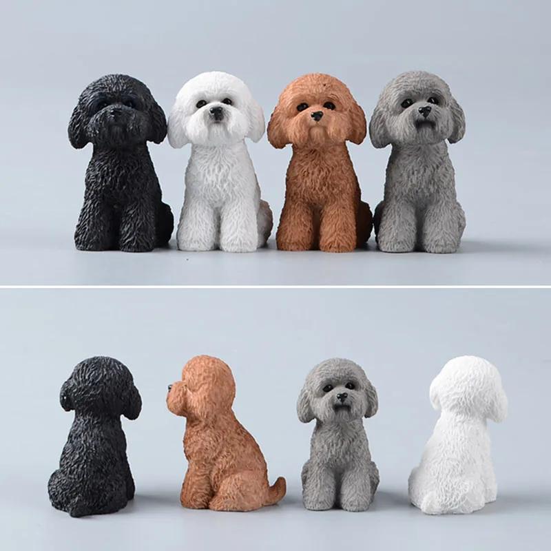 2pcs Simulation Poodle Dog Animal Resin Action Figures Home Desktop Decoration Children Birthday Christmas Gift Doll Kids Toys