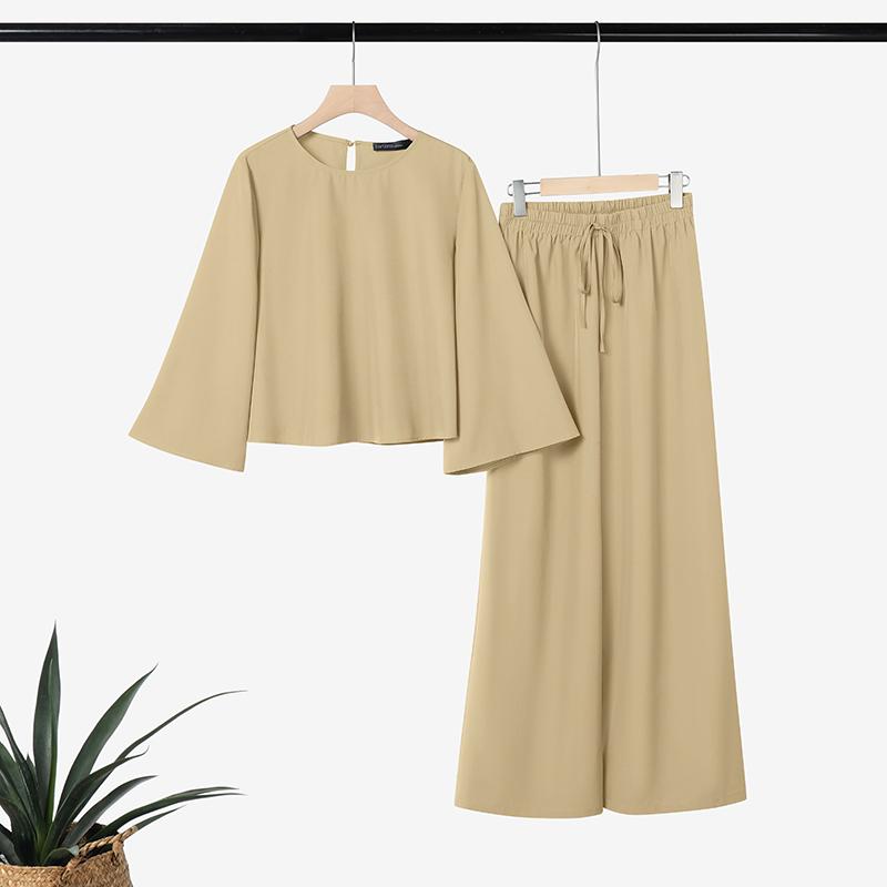 ZANZEA Women 3/4 Sleeve Blouse and Pants Casual Two Piece Suit Sets