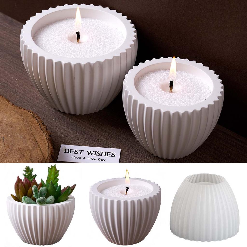 Round Stripe Candle Jar Silicone Mold DIY Flowerpot Concrete Molds Plaster Resin Jewelry Storage Box Craft Making Home Decor
