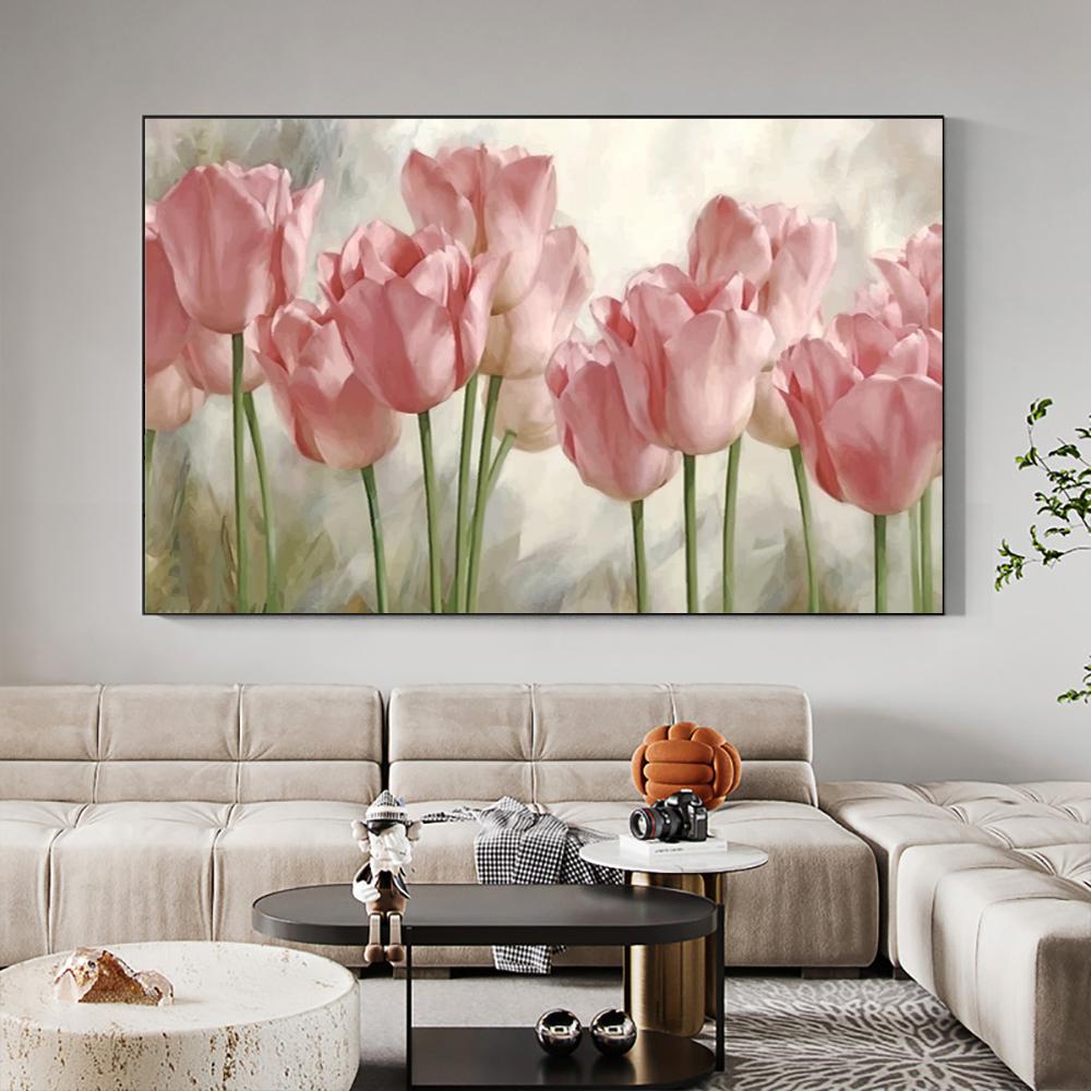 Minimalist Pink Tulip Flowers Canvas Painting Nordic Posters Prints Artwork Wall Art Pictures For Living Room Bedroom Home Decor