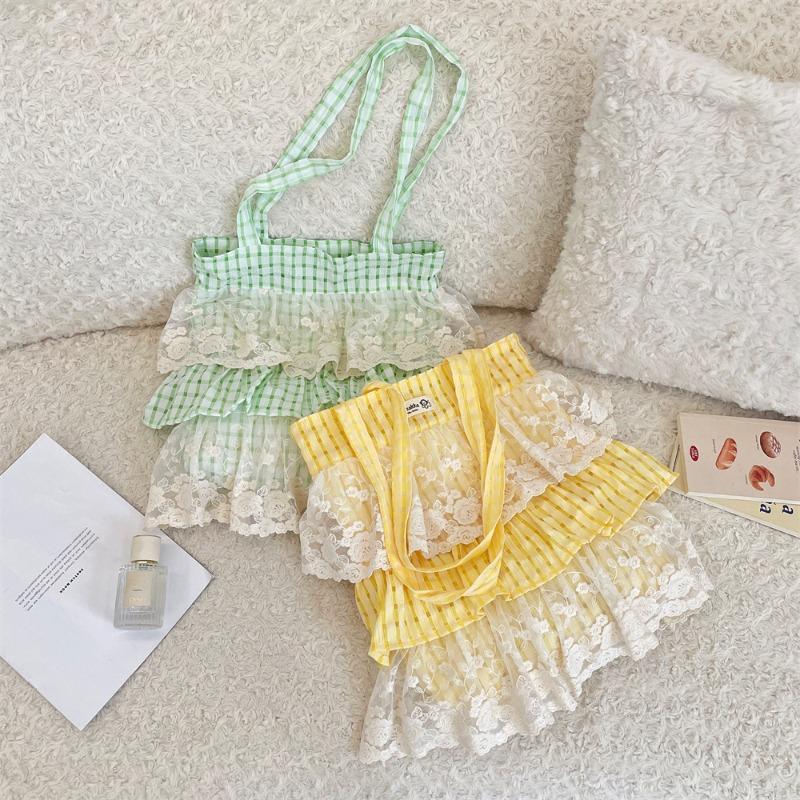 New popular plaid color matching lace single shoulder underarm bag large capacity tote bag portable cloth bag