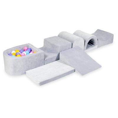 The Largest Foam Playground With A Pool, Micro Velvet Soft, Light Gray + 100 Balls: Light Blue, Yellow, Heather, Powder Pink, White