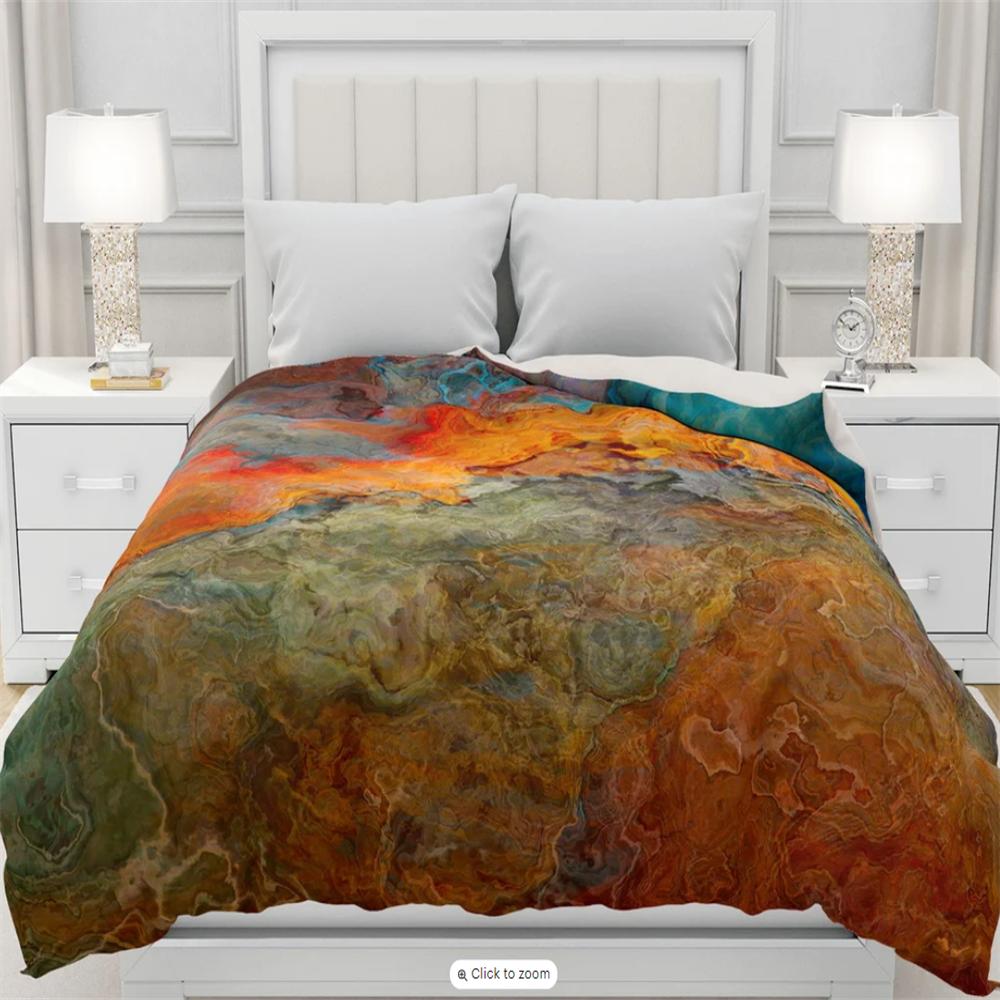 Duvet Cover with Abstract Art In King, Queen or Twin, Silky Smooth Microfiber, Contemporary Bedroom Decor, Modern Bedding Copper