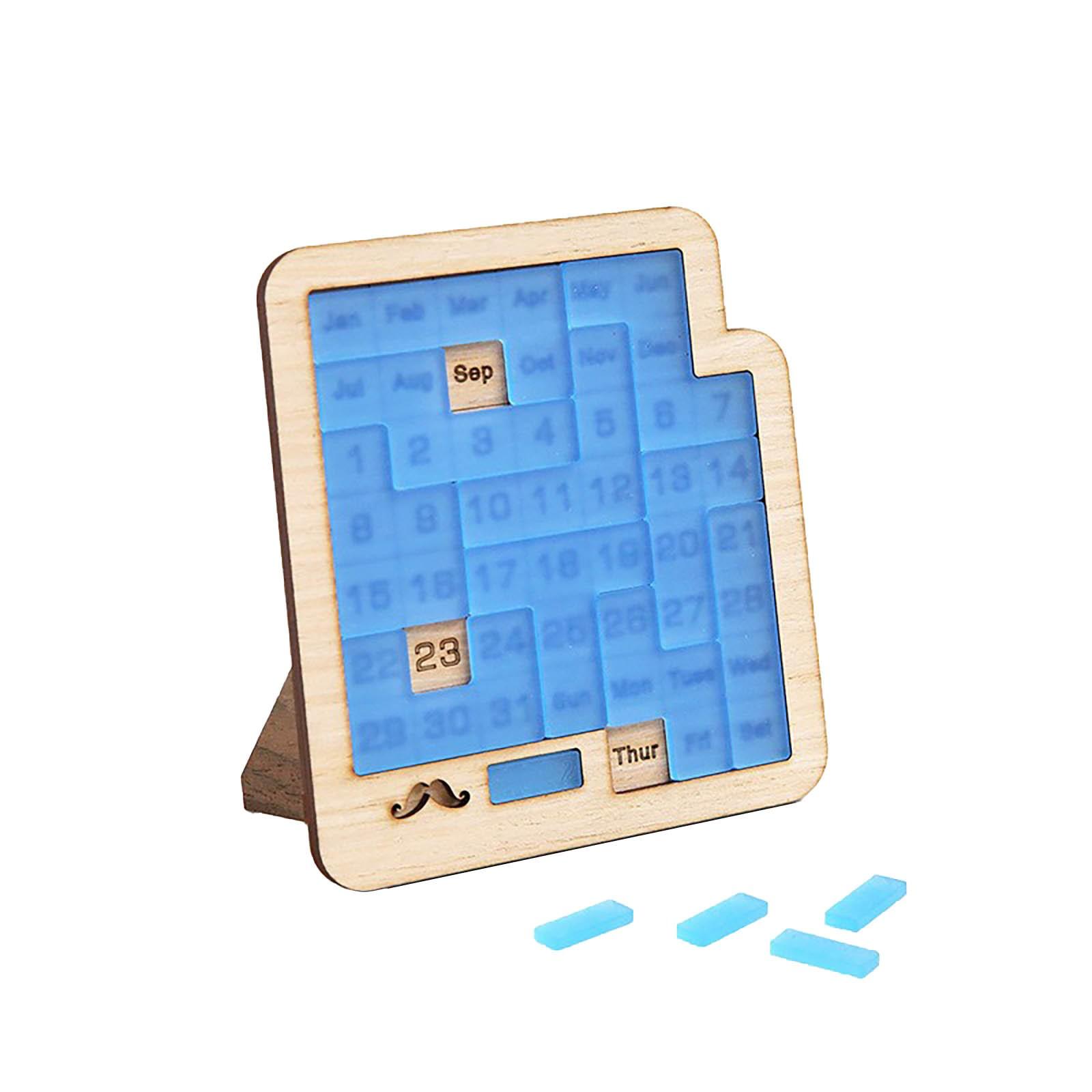 

Ежедневный календарь-головоломка - деревянные головоломки для детей и взрослых - головоломка, бросающая вызов 365+ дате, головоломка-календарь для мозга One Size светло-синий