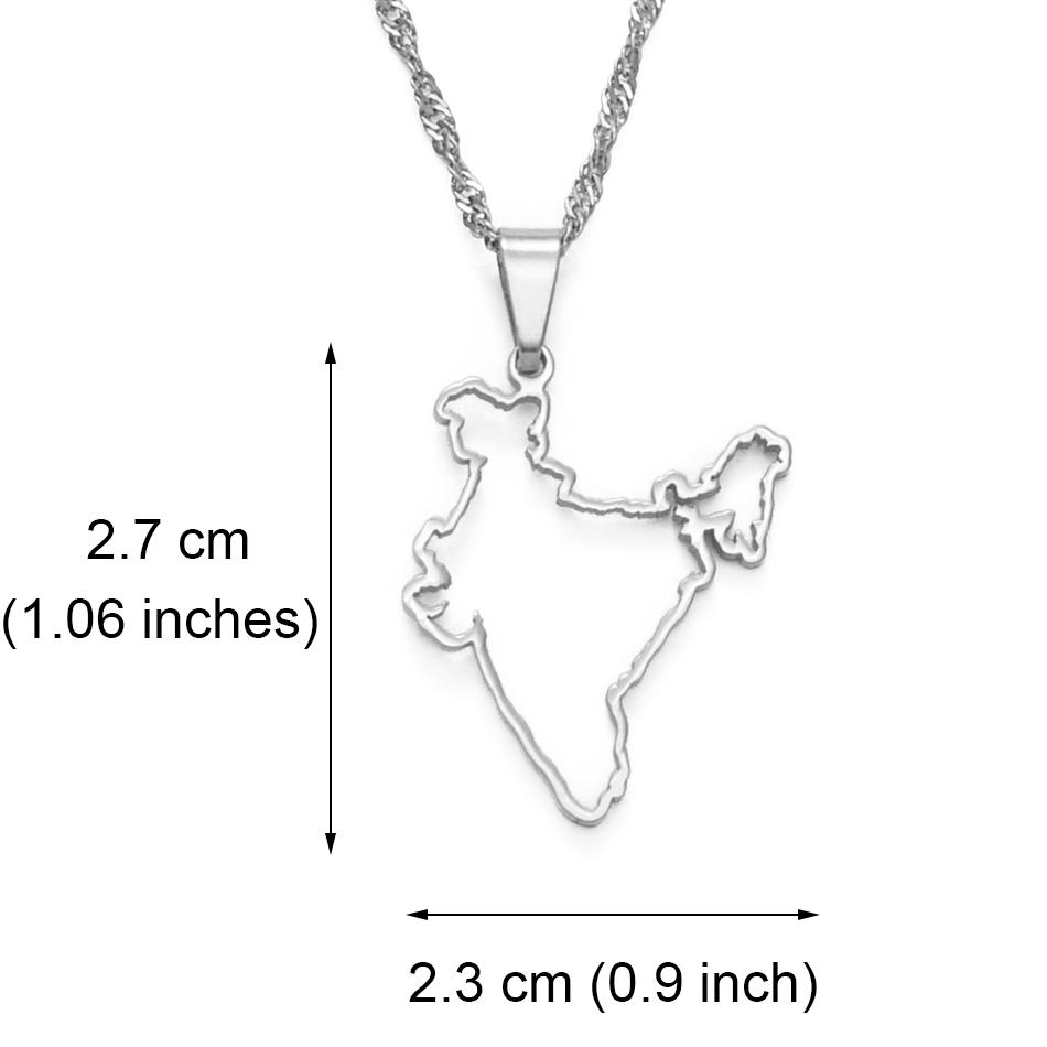 Anniyo 2.7CM Contour Design India Map Pendant Necklaces Silver Color/Gold Color Ethnic Jewelry #148421 Pendant Chain&45cm OR 17.7 Inches