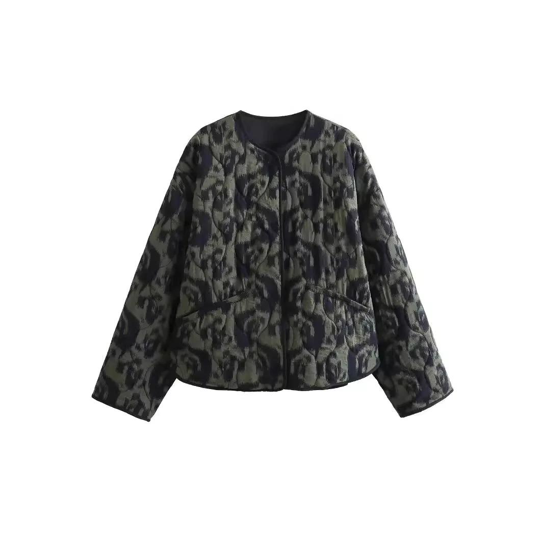 

Осень/Зима Новое Женское Модное и Повседневное Универсальное Однобортное Пальто Из Хлопка С Набивным Рисунком И Круглым Вырезом L