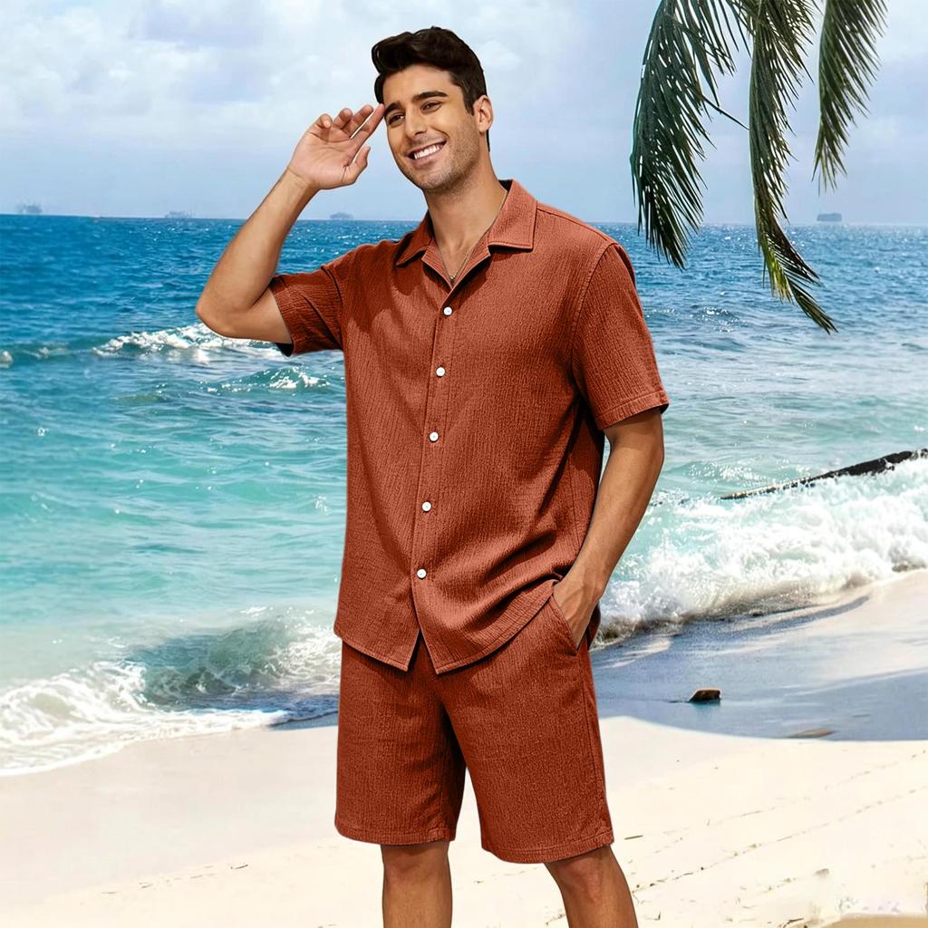 Men's Summer Short Sleeve Casual Button Down Shirt Lightweight Collared Top with Relaxed Fit for Everyday Wear
