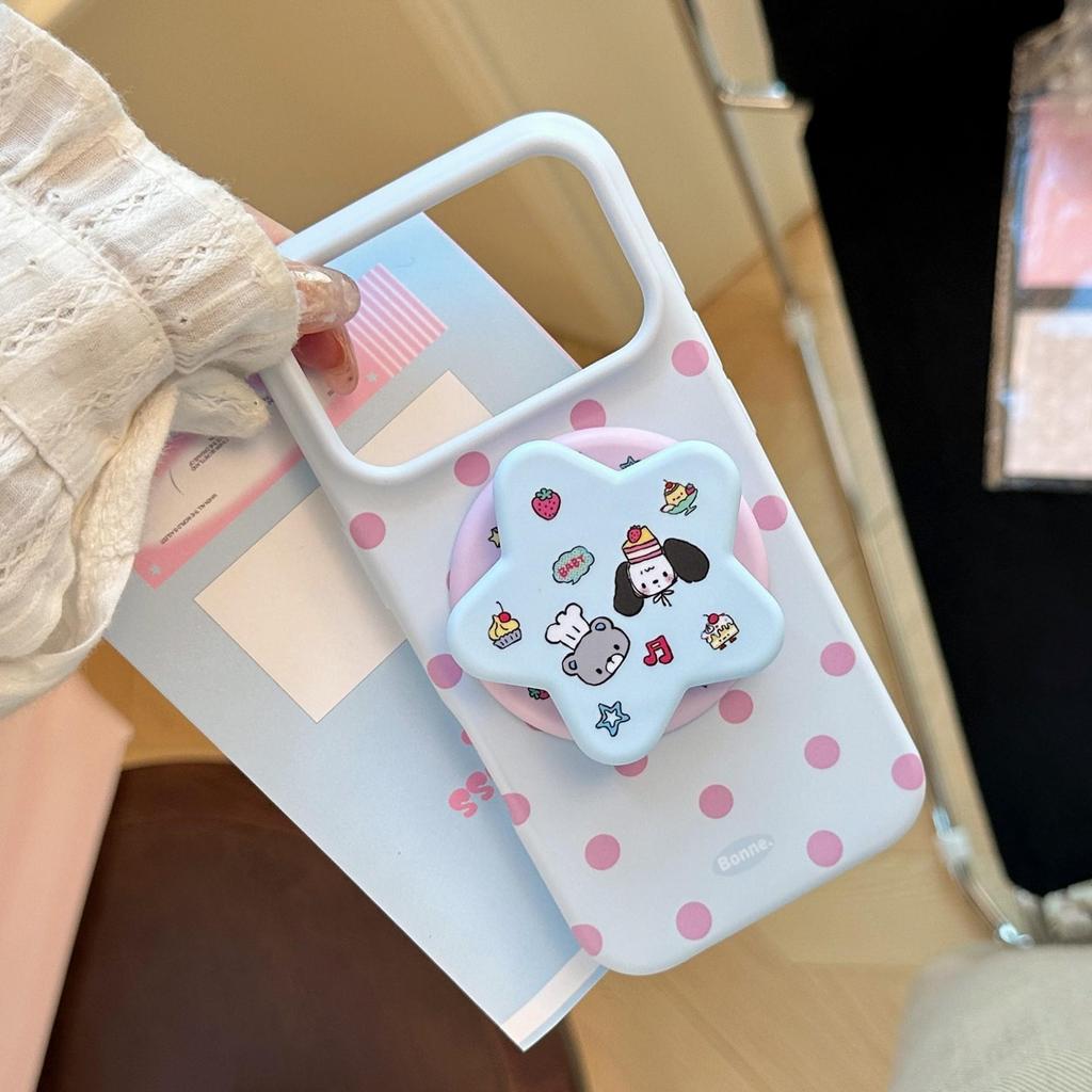 Cute Polka-Dot Puppy Stand Phone Case for iPhone 16, iPhone 17, and iPhone 17 Pro Max