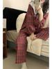 Women's Red Plaid Lace Trim Pajama Set - Long Sleeve & Pants