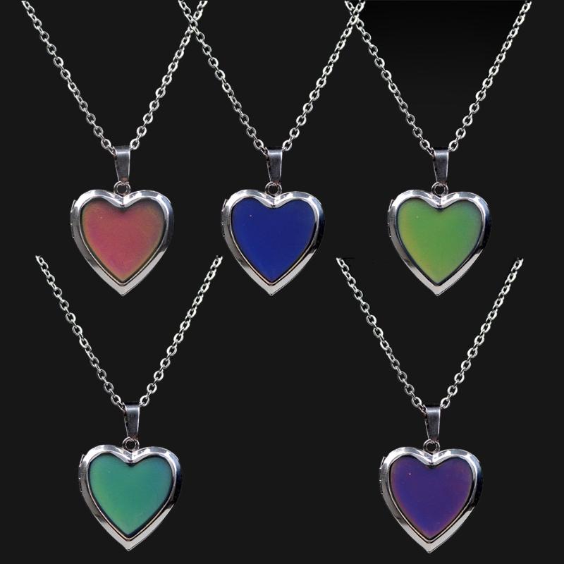Temperature Sensitive Color Changing Pendant Necklace Adjustable Length Neckchain Love Heart Clavicle Chain Jewelry