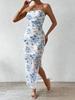 Women's TK mesh printing dress 2026 spring and summer new high waist slim slit tube top hip skirt