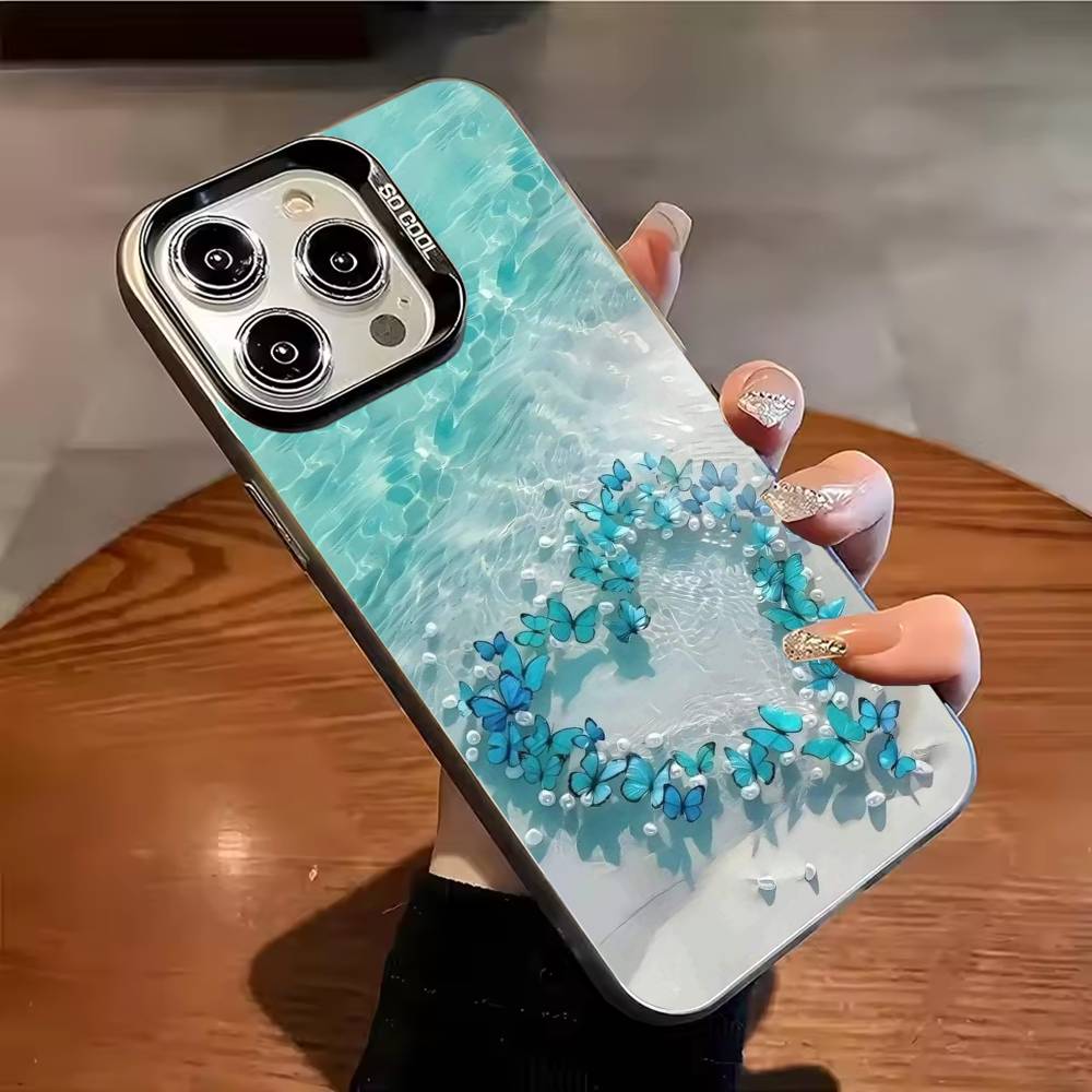 Meerwasser Schmetterling Ozean Schildkröte Handyhülle Für iPhone 17 16 15 14 13 12 11 Pro Max Plus Silber Süßigkeit Mattes Cover