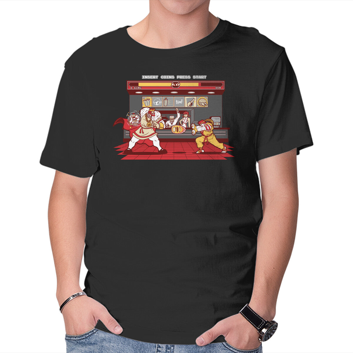 Unisex Crew Neck T-Shirt Super Meat Fighter Graphic Short Sleeve Casual Tee L