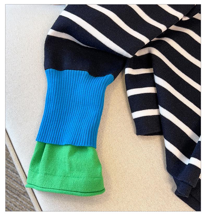 Thickened Skin-Friendly Age-Reducing Colorblock Cuffs Striped Knit Sweater - Xiaohongshu Style Long-Sleeve Base Layer for Autumn/Winter