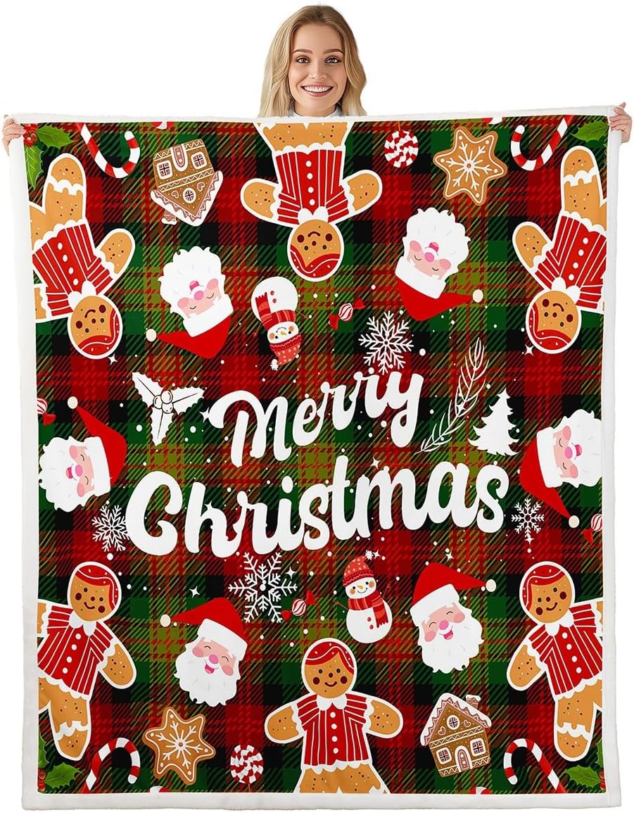 Merry Christmas Sherpa Throw Blanket for Couch Santa Claus Super Soft Cozy Fleece Cartoon Bear Blanket for Winter, Plush Throw 75x90cm