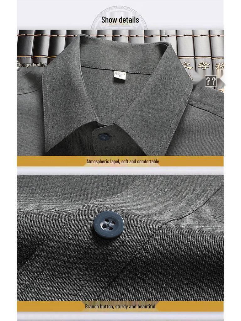 Ice Silk Short-Sleeve Shirt & Lapel Two-Piece Summer Set for Middle-Aged and Elderly Men