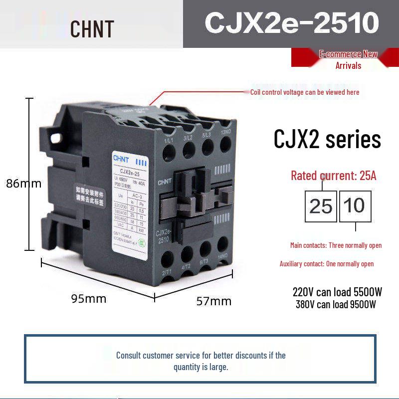 Chint CJX2 AC Contactor Series - 0910/1210/1810/2510/3210 (Voltage: 220V/380V/36V/24V)