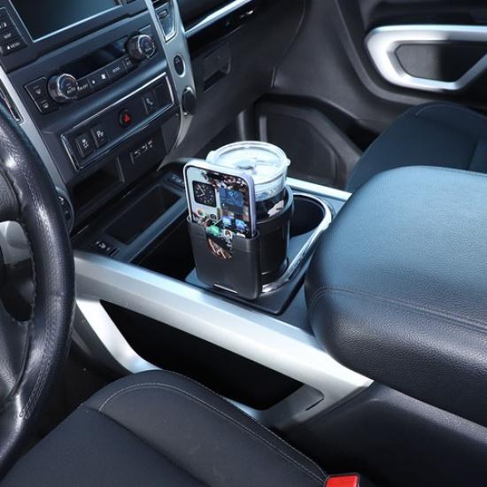 2-in-1 Car Cup Holder Bottle Bowl Organizer Phone Holder For Nissan Titan 16-23