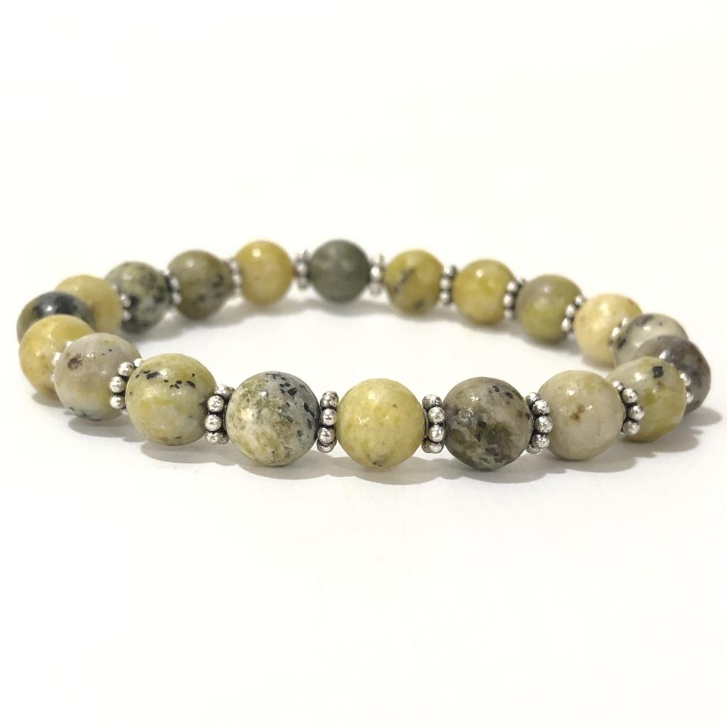 8mm Natural Serpentine B Gemstone Round Beads Unisex Bracelet 7.5" For Valentine's Gift For Love CSB-15