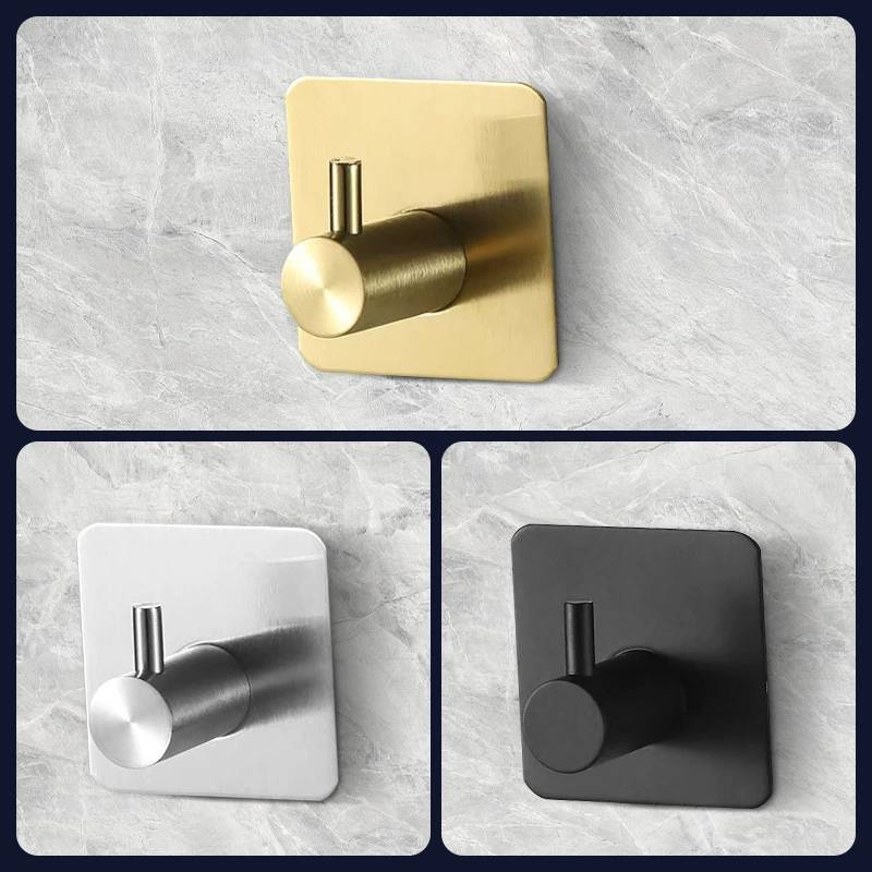 Stainless Steel Wall Hook Single Hook With Adhesive For Bathroom Storage And Hotel Room Decor