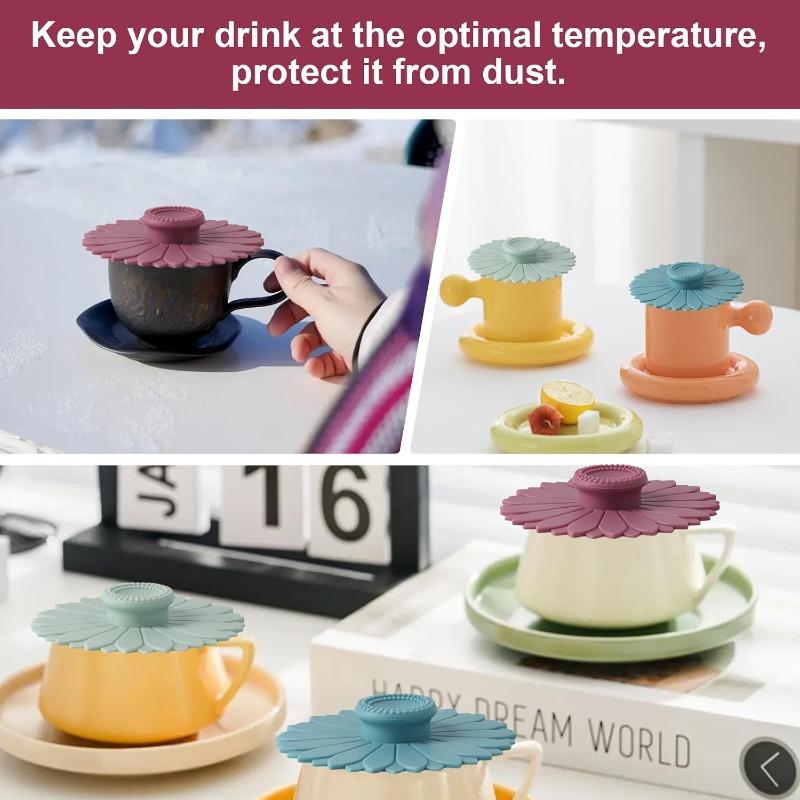 Sonnenblumen Silikon Becherabdeckungen Tassen Deckel Mehrfarbig Universal Staubdicht Wiederverwendbar Hitzebeständig Tassen Deckel für Zuhause Büro Kaffee Tee Milch Getränke Tassen