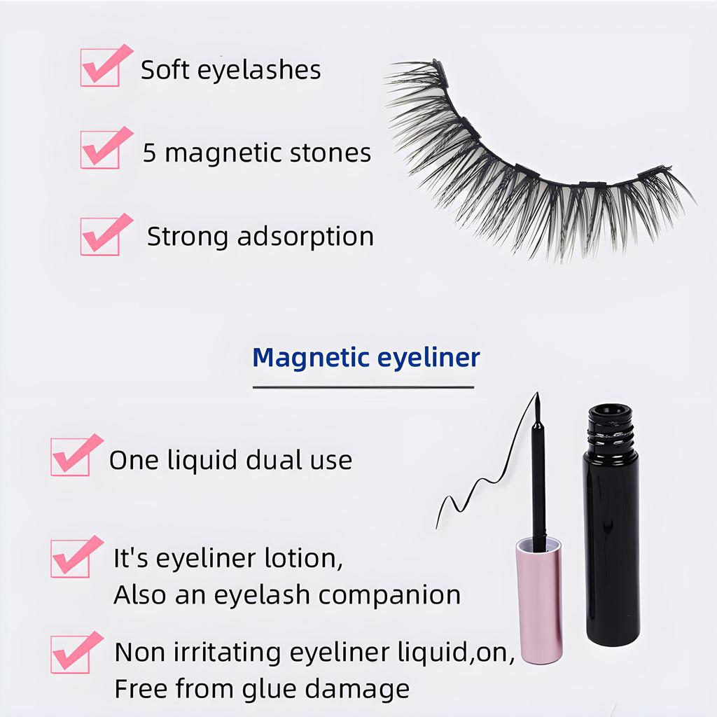 Sıvı Manyetik Eyeliner ve Cımbız Seti ile 3 Çift 3D Manyetik Kirpik Seti Günlük Makyaj İçin Yeniden Kullanılabilir Doğal Görünümlü Kirpikler