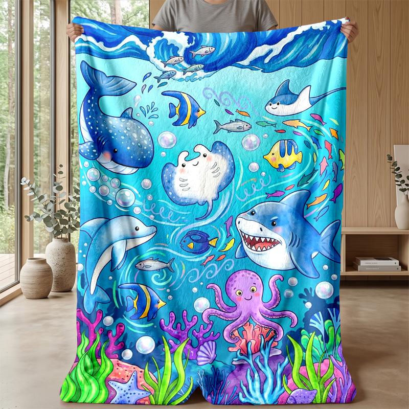 Ocean Life Adventure 6 Theme Blanket Lightweight Warm Flannel Blanket Decorative Throw Blanket for Home Decoration