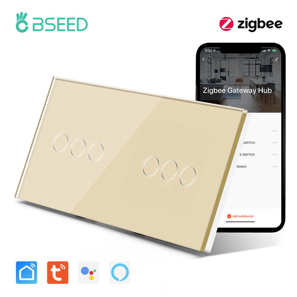 BSEED 2/3/4/6-fach Zigbee Smart EU Einzel-Phase 157mm Touch-Lichtschalter Glaspanel Smart Switch Alexa Smart Life Kompatibel