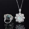 Jewelry Copper Bottom Gold-Plated Emerald Flower Shape Creative Full Diamond Women'S Pendant Ring Set 10 * 10