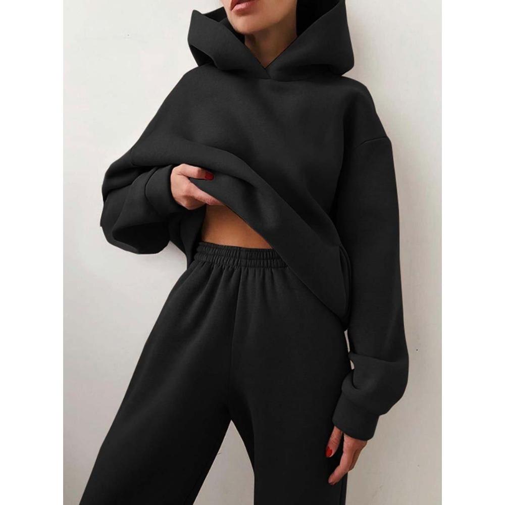 Women Elegant Solid Sets For Women Warm Hoodie Sweatshirts And Long Pant Fashion Two Piece Sets Ladies Sweatshirt Suits