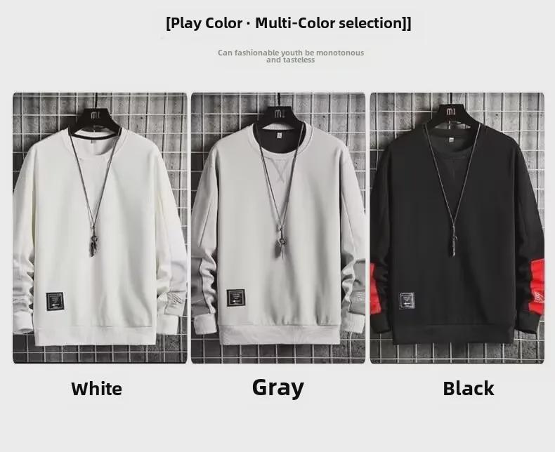 Men's Trendy Round Neck Sweatshirt - Loose Fit, Long-Sleeve, Ideal for Spring & Autumn, Versatile Style.